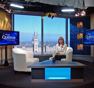 Design of two sets for CTV's political analysis show Question Period, in a studio overlooking Parliament Hill. Project date 2005