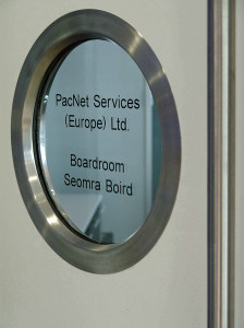 Pacnet Europe, Shannon, Ireland, reception and boardroom signage